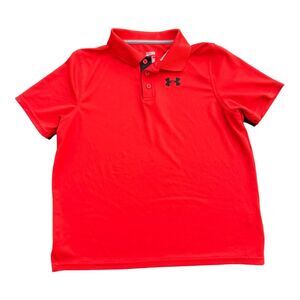 UNDER ARMOUR UA Youth Performance Polo Shirt Loose Fit Heatgear Rush Red Size XL